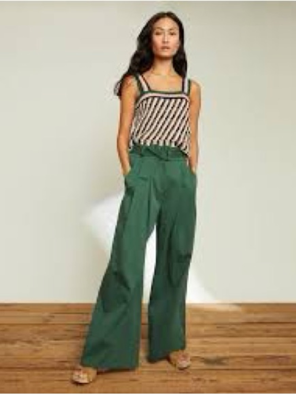 Veronica Beard Maliyah Wide Leg Pant-Forest Size 6 No Belt